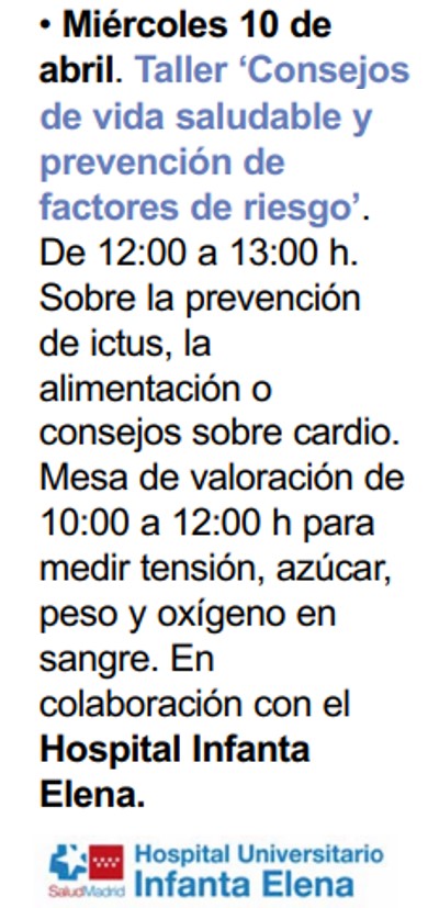 Semana de la Salud de Pinto. Taller Consejos de vida saludable y prevención de factores de riesgo